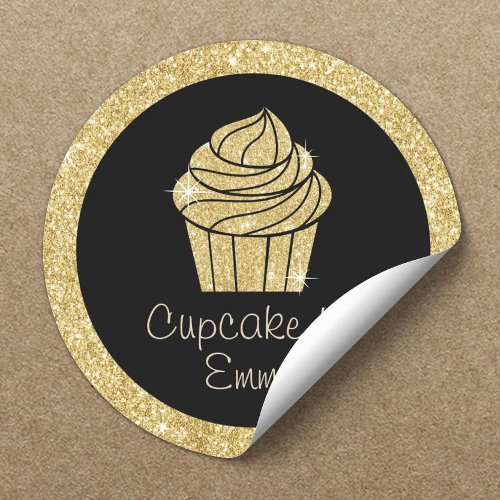Gold Cupcake Bakery Modern Glitter Classic Round Sticker