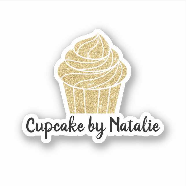Gold Cupcake Bakery Modern Glitter Sticker (Front)