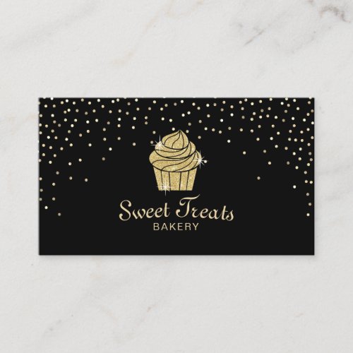 Gold Cupcake Bakery Sweet Treats Modern Confetti Business Card