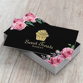 Gold Cupcake Bakery Sweet Treats Modern Floral Business Card by cardfactory at Zazzle