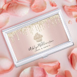 Gold Cupcake Glitter Drips Bakery Chef Pink Rose Business Card Case<br><div class="desc">Here’s a wonderful, trendy way to show off your brand. Present your best self to your clients, with this elegant, sophisticated, simple, and modern custom name business card holder. A sparkly, champagne gold cupcake, glitter drips, and black handwritten typography overlay a faux metallic rose gold ombre background. Personalize with your...</div>