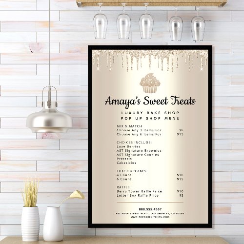 Gold Cupcake Glitter Drips Bakery Pastry Chef Menu Poster