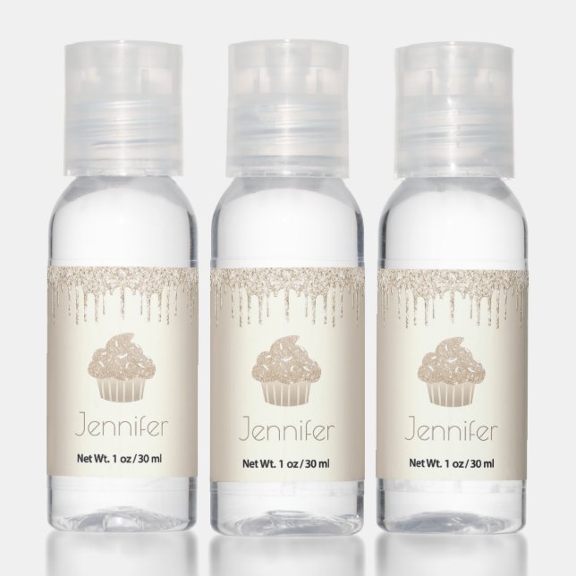Gold cupcake glitter drips elegant custom name hand sanitizer (Set)