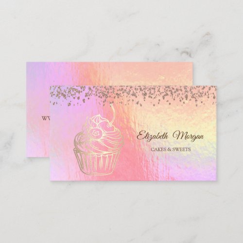 Gold CupcakeSweetsBakery Holographic  Business Card