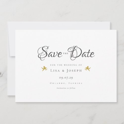 Gold Cupids Elegant Script Save The Date