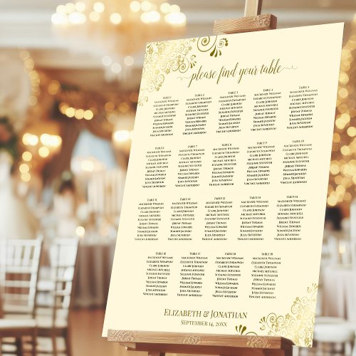 Gold Curls 19 Table Cream Wedding Seating Chart Foam Board