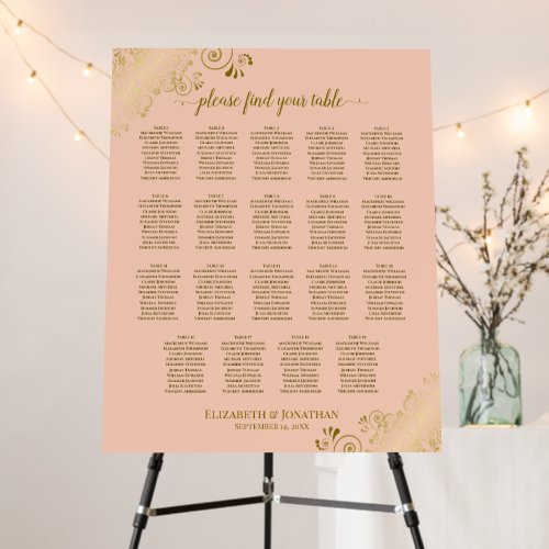 Gold Curls 19 Table Peach Wedding Seating Chart Foam Board