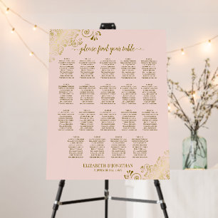 Gold Curls 19 Table Pink Wedding Seating Chart Foam Board