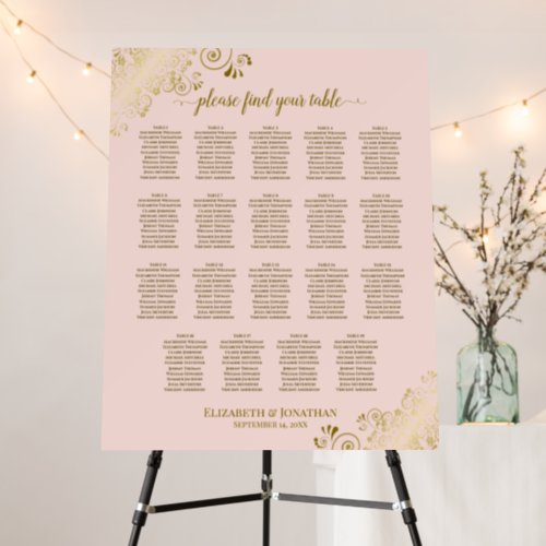 Gold Curls 19 Table Pink Wedding Seating Chart Foam Board