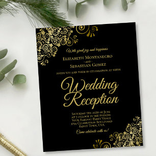 Gold Curls Black Wedding Reception BUDGET Invite