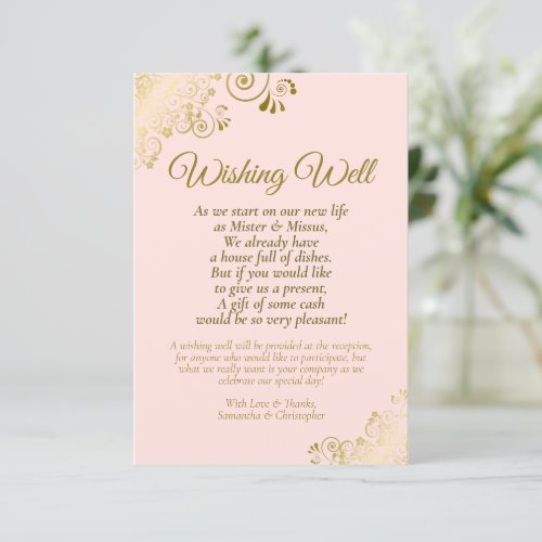 Gold Curls  Blush Pink Wedding Wishing Well Poem Enclosure Card