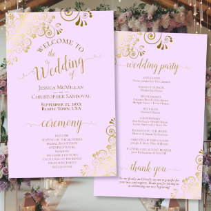 Gold Curls on Lilac Elegant Budget Wedding Program