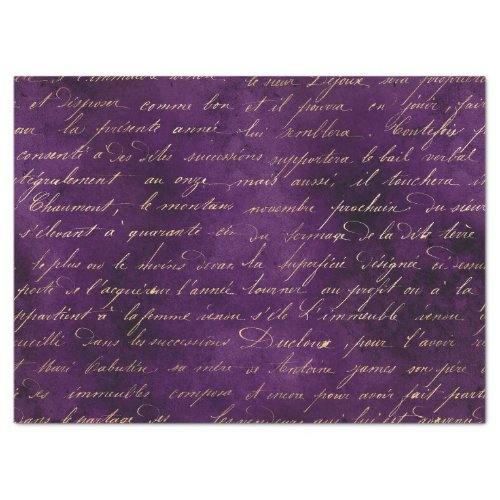 Gold Cursive on Deep Purple Decoupage Tissue Paper