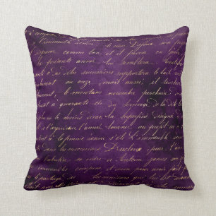 Gold Cursive on Deep Purple Throw Pillow