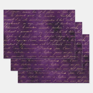Gold Cursive on Deep Purple Wrapping Paper Sheets