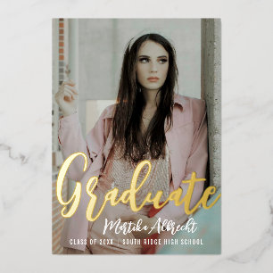 Gold Cursive Overlay Photo Graduation Party Foil Invitation