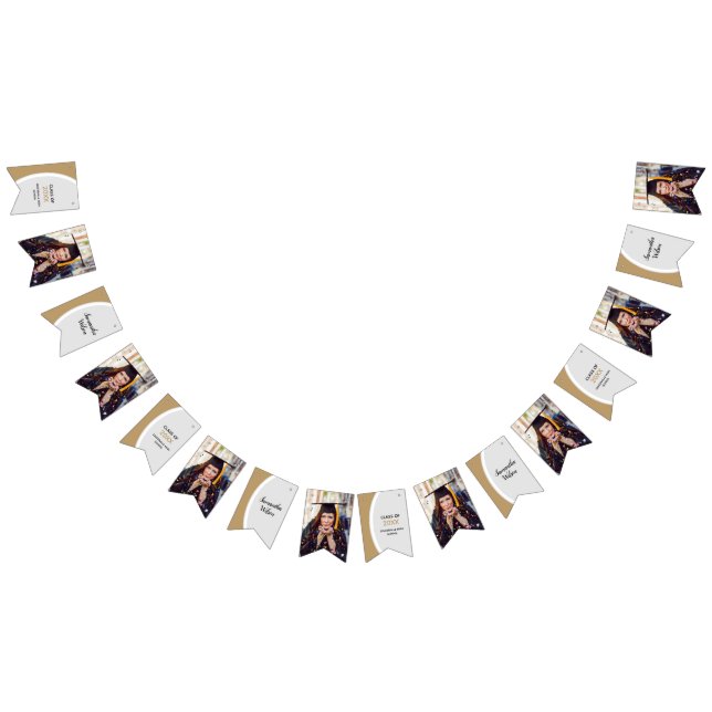 Gold Curved Frame Photo Graduation Bunting Flags (All)