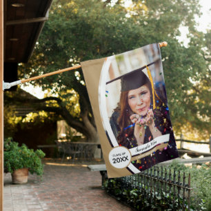 Gold Curved Frame Photo Graduation House Flag