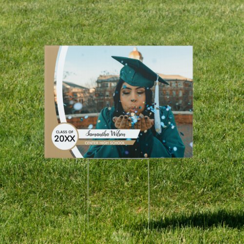 Gold Curved Frame Photo Graduation Yard Sign