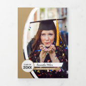 Gold Curved Frame Three Photo Graduation Tri-Fold Invitation (Cover)