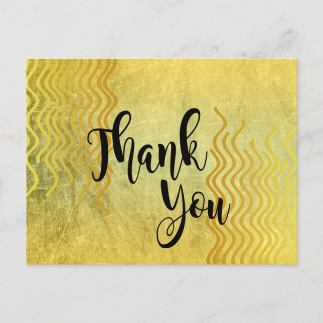 Gold Curves Thank You wedding Postcard (Front)