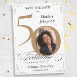 Gold Custom 50th Birthday Save The Date Card<br><div class="desc">Gold Custom 50th Birthday Save The Date Card. And elegantly designed special birthday celebration save the date,  featuring a custom photo of birthday person and script calligraphy with vintage flourish elements. Simple enough to fit a variety of themes and colors!
Need help? Simply contact me!</div>