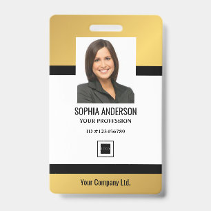 Gold Custom Employee Photo, Bar Code, Logo, Name Badge
