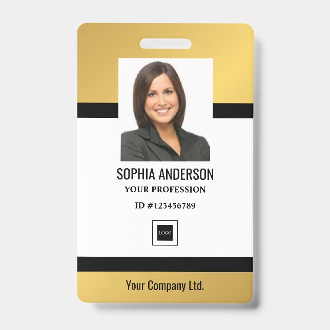 Gold | Custom Employee Photo, Bar Code, Logo, Name Badge (Front)