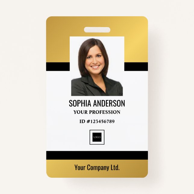 Gold | Custom Employee Photo, Bar Code, Logo, Name Badge (Front)
