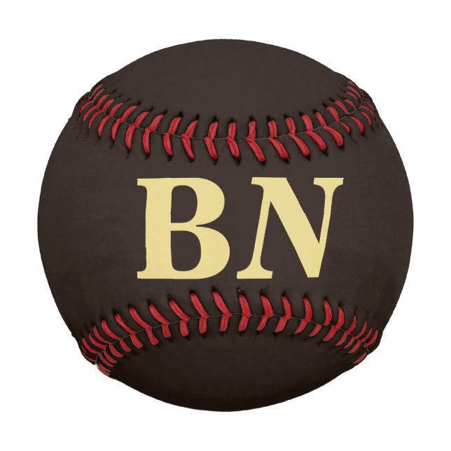 Gold custom initials minimalist brown baseball (Front)