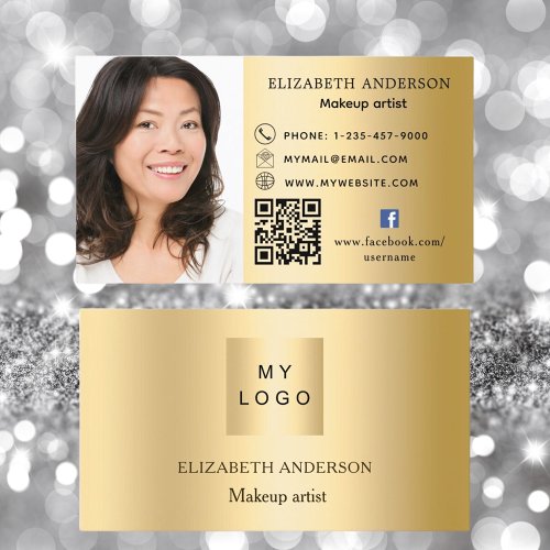 Gold custom logo photo Qr code social media Business Card