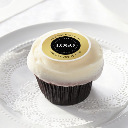 Gold Custom Logo  Text Company Business Branded  Edible Frosting Rounds