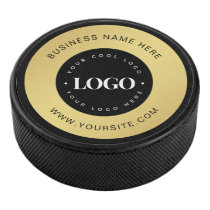 Gold Custom Logo & Text Company Business Branded   Hockey Puck