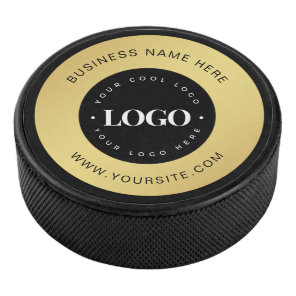 Gold Custom Logo & Text Company Business Branded   Hockey Puck