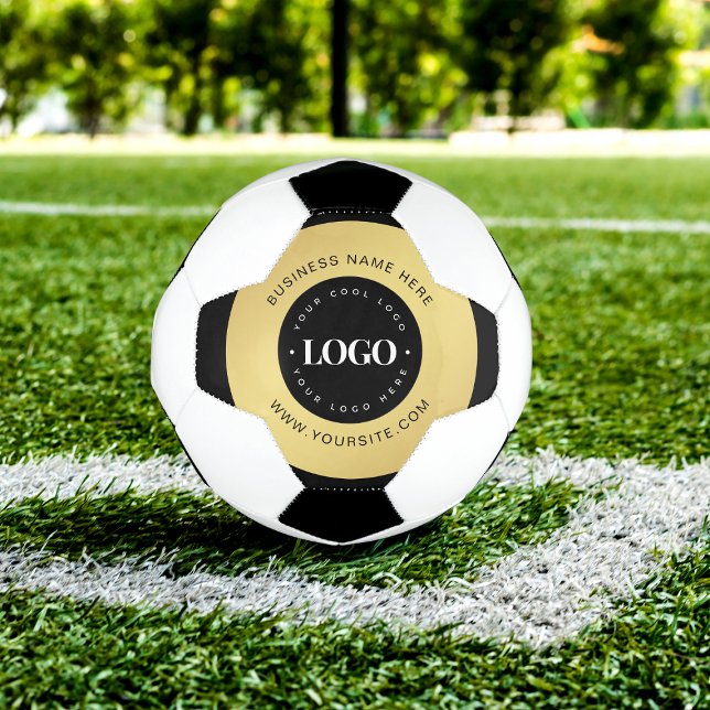 Gold Custom Logo & Text Company Business Branded   Soccer Ball (Creator Uploaded)