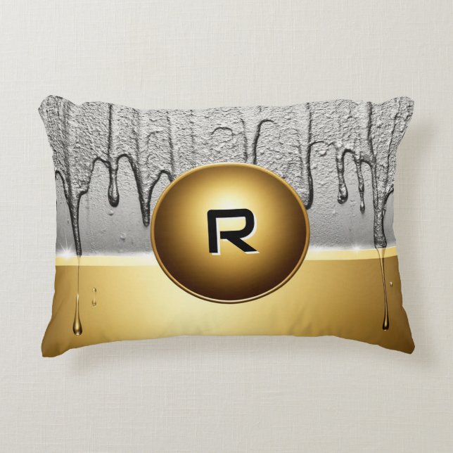 Gold Custom Metallic Chrome Name Drip Effect  Accent Pillow (Front)