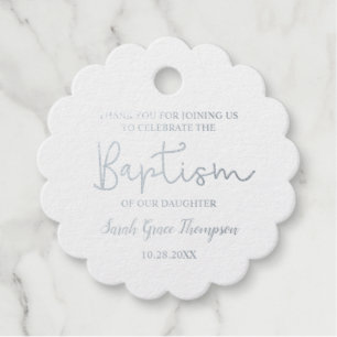 Gold Custom Modern Script Name Baby Girl baptism Foil Favor Tags