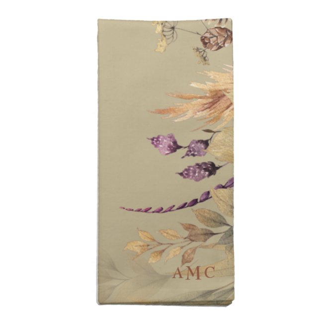  Gold Custom Monogram Fall Foliage Cloth Napkin (Folded)