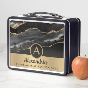 Gold Custom Monogram Name Luxury Chic  Metal Lunch Box