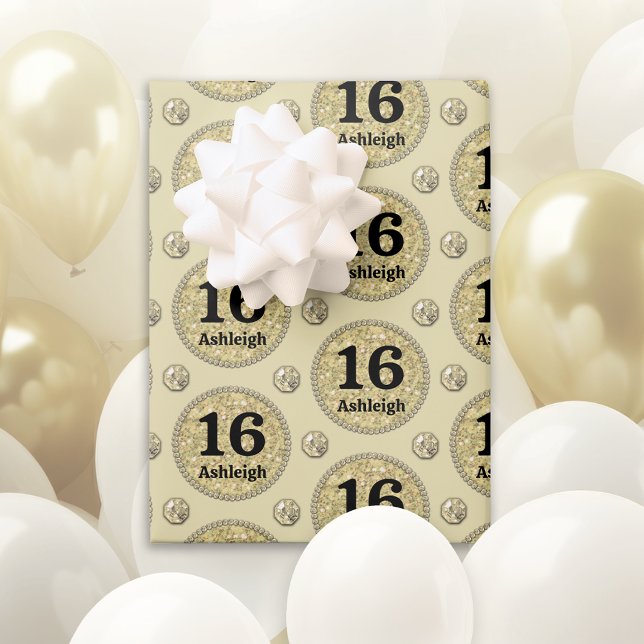 Gold Custom Name Age 16 Birthday Wrapping Paper Sheets (Creator Uploaded)