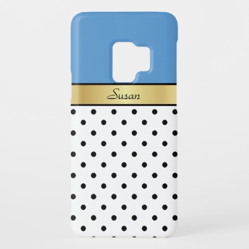 Gold Custom Name Regatta Blue WhiteBlack Polka Dot Case_Mate Samsung Galaxy S9 Case