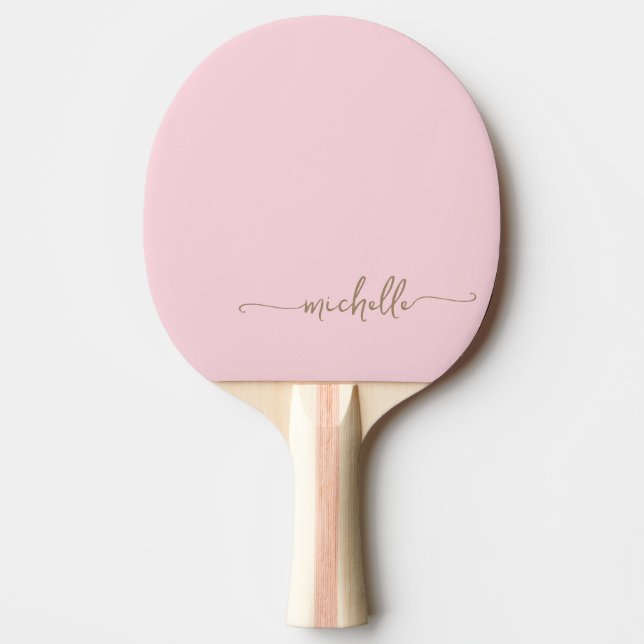 Gold Custom Name Signature Script Blush Pink  Ping Pong Paddle (Front)