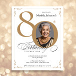 Gold Custom Photo Budget 80th Birthday Invitation<br><div class="desc">Gold Custom Photo Budget 80th Birthday Invitation. And elegantly designed special birthday celebration invitation,  featuring a custom photo of birthday person and script calligraphy with vintage flourish elements. Simple enough to fit a variety of themes and colors!
Need help? Simply contact me!</div>