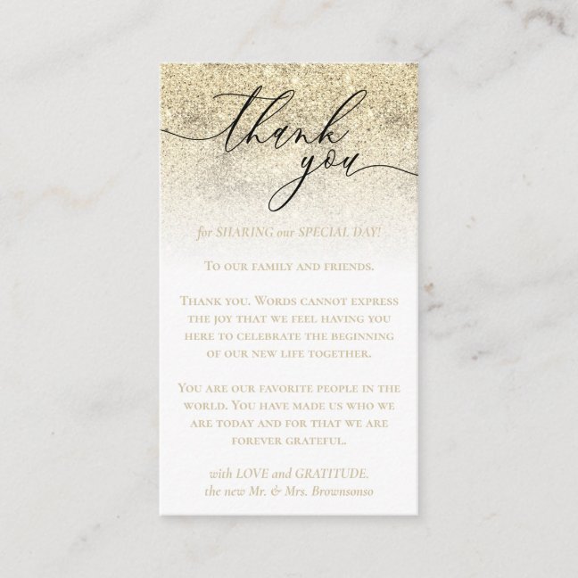 Gold Custom Photo Glitz Thank You Enclosure Card