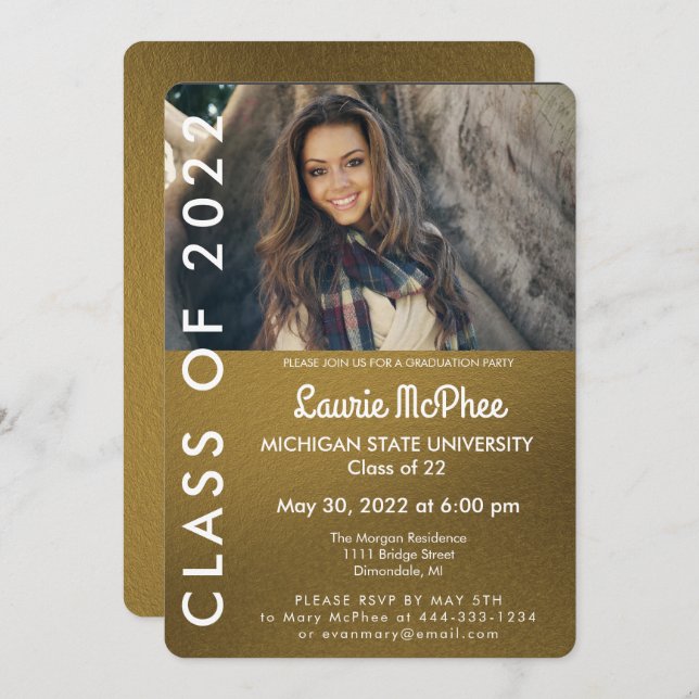 Gold Custom Photo Graduate Invitation (Front/Back)