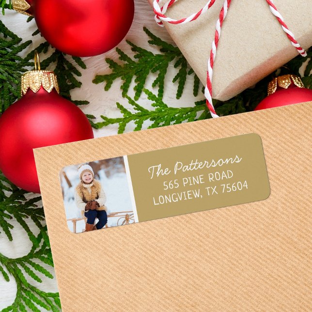 Gold Custom Photo Holiday Return Address Label (Creator Uploaded)