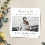 Gold Custom Wedding Coaster Favor with Photo<br><div class="desc">This simply chic wedding coaster features words of thanks above your favorite photo and your first names and date below it. We've chosen a warm, modern script for 'Thank You' and added 'for sharing our special day' underneath, with that line separated by the the loop of the 'Y', enhancing its...</div>