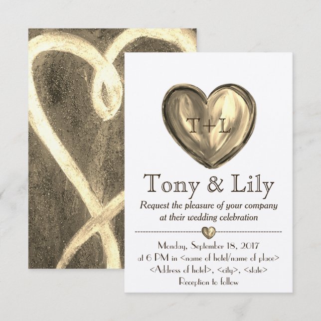 Gold Customizeable Heart Wedding Invitation RSVP (Front/Back)