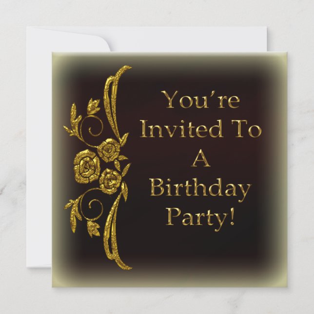 Gold Customized Birthday Party Invitations (Front)