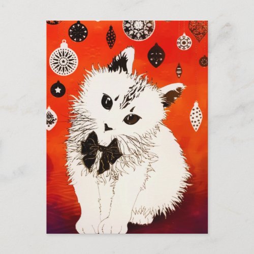 Gold Cute Cat Winter Christmas Baubles Postcard